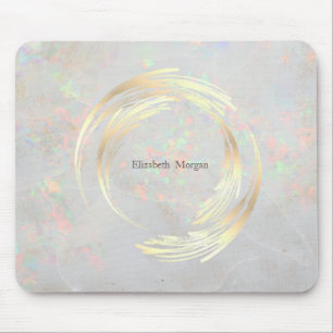 Elegant Modern Cirkel Guld, Vit Opal Musmatta
