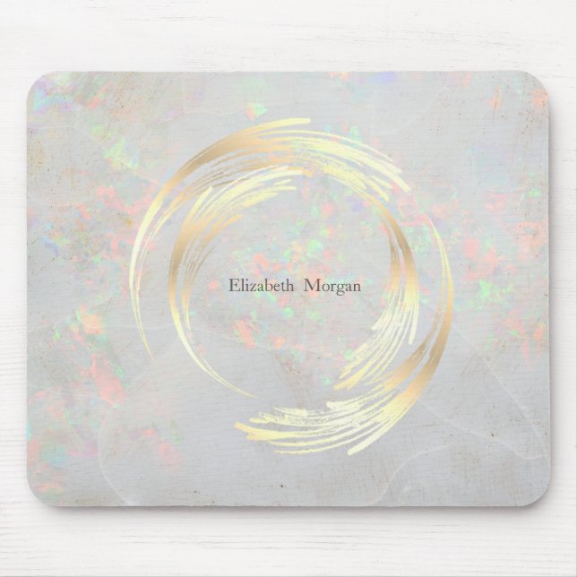 Elegant Modern Cirkel Guld, Vit Opal Musmatta (Framsidan)