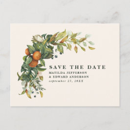 Elegant modern citrus botanisk vigsel skript meddelande vykort