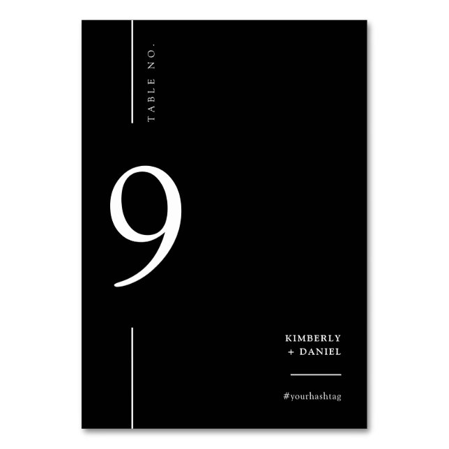 Elegant Modern Classic Black Bröllop-sittdiagram Bordsnummer (Framsidan)