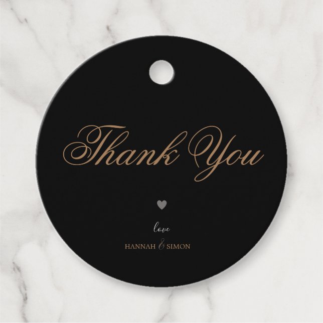 Elegant Modern Classic Black Golden Bröllop Gåvor Etiketter (Framsida)