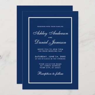 Elegant Modern Classic Blue Bröllop Inbjudningar