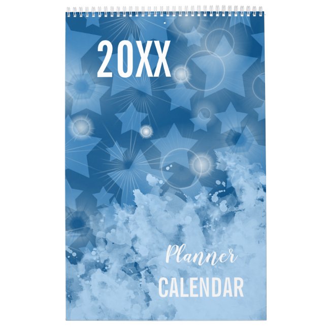Elegant Modern Classic Blue Stars mönster Planner Kalender (Omslag)