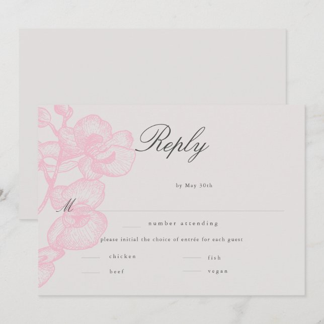Elegant Modern Classic Orchid Bröllop Meal OSA (Fram/baksida)