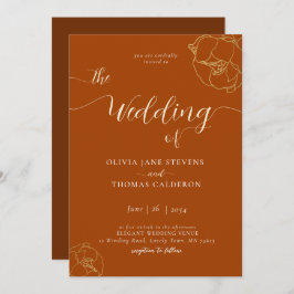 Elegant Modern Classic Rust Brown Blommigt Bröllop Inbjudningar