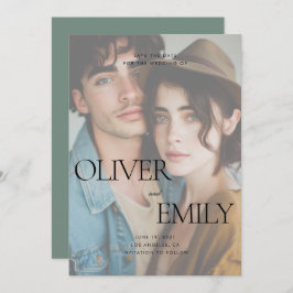 Elegant Modern Clean Sage Fullt Photo Bröllop Spara Datumet