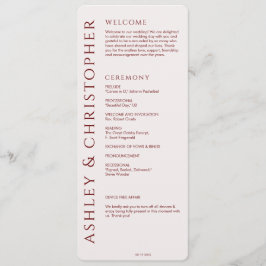 Elegant Modern Crimson Red Bröllop Program
