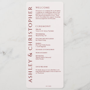 Elegant Modern Crimson Red Bröllop Program