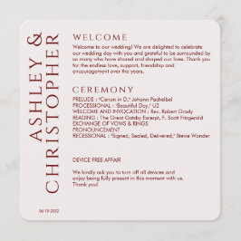 Elegant Modern Crimson Red Bröllop Program