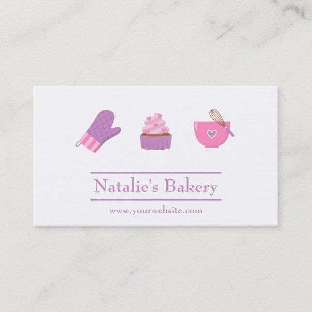 Elegant Modern Cupcake Bageri Café Rosa Lila Visitkort (Framsida)