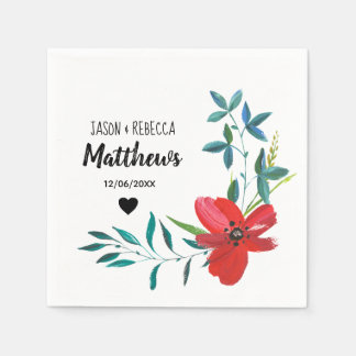 Elegant Modern Custom Floral Wedding Pappersservett