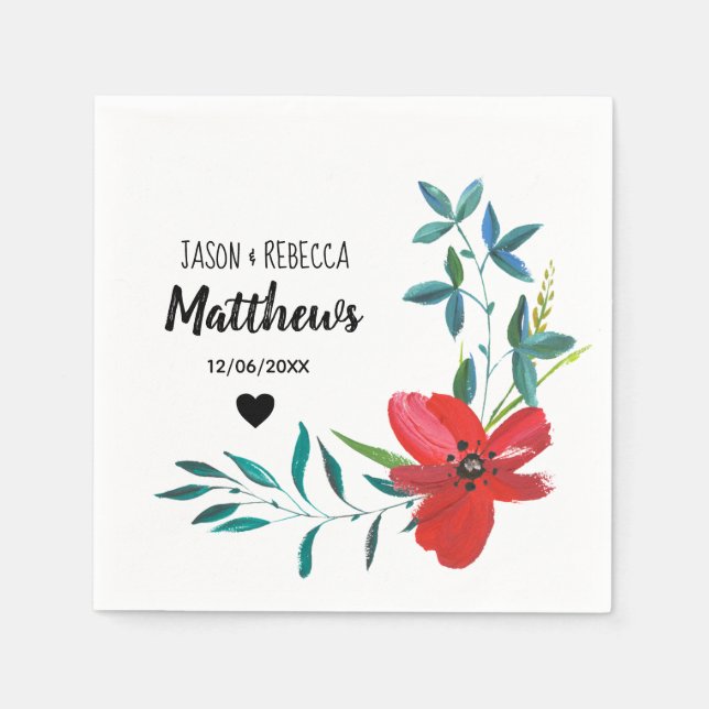 Elegant Modern Custom Floral Wedding Pappersservett (Framsidan)
