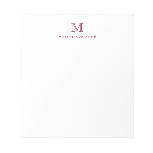 Elegant Modern Cute Simple Burgundy Red Monogram Anteckningsblock (Framsida)