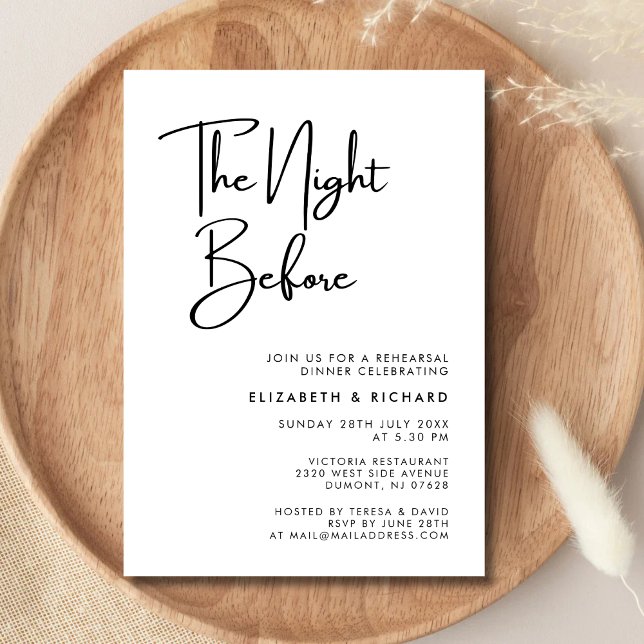 Elegant & Modern Dagen före repetitionen middag Inbjudningar (Elegant modern “the night before” invitation sets a warm, refined tone for your rehearsal dinner)