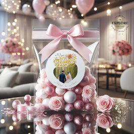 Elegant Modern Dahlias Golden Script Wedding Photo Runt Klistermärke