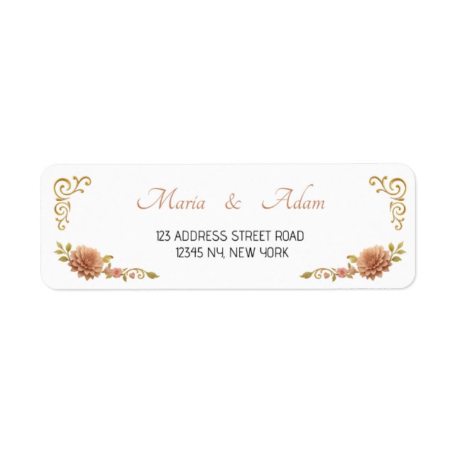 Elegant Modern Dahlias Golden Script Wedding  Returadress Etikett (Framsidan)