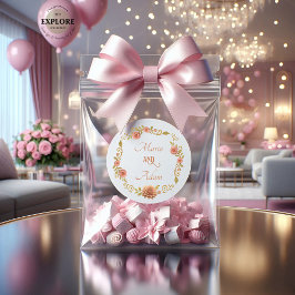 Elegant Modern Dahlias Golden Script Wedding  Runt Klistermärke