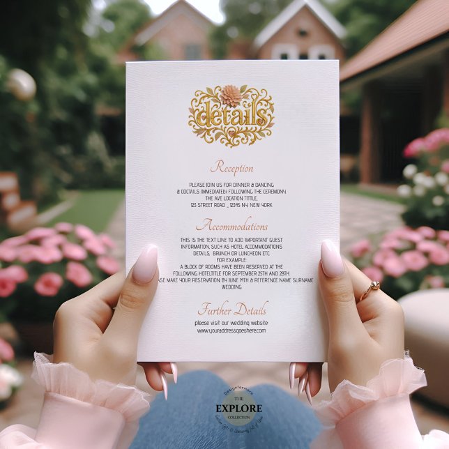 Elegant Modern Dahlias Golden Script Wedding Tilläggskort (Skapare uppladdad)