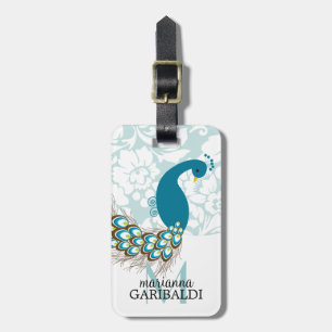 Elegant Modern Damask Peacock Personlig Bagagebricka