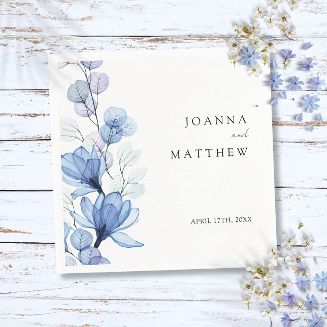 Elegant Modern Dammig Blå Blommig Bröllop Pappersservett (Elegant Modern Dusty Blue Floral Wedding Napkins)