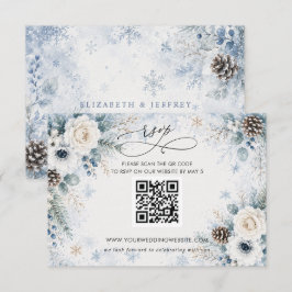 Elegant Modern Dammig Blå Blommig Vinter QR KOD OSA Kort
