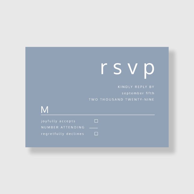 Elegant modern dammig blå bröllops-RSVP-kort OSA Kort (Elegant Modern Dusty Blue Wedding RSVP Card)