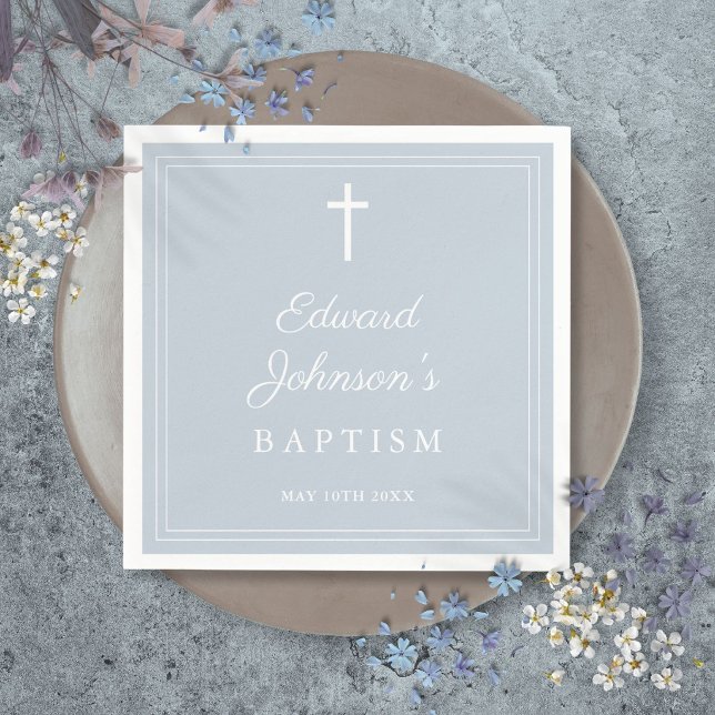 Elegant modern dammig blå dop pappersservett (Elegant Modern Dusty Blue Baptism Napkins)