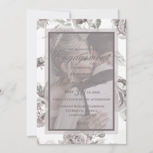 Elegant modern dammig rosa ros blommig förlovning  meddelande (Framsida)