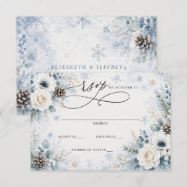 Elegant Modern Dammtor Blue Blommig Vinterbröllop OSA Kort