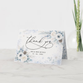 Elegant Modern Dammtor Blue Blommig Vinterbröllop Tack Kort