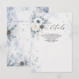 Elegant Modern Dammtor Blue Blommig Vinterbröllop Tilläggskort