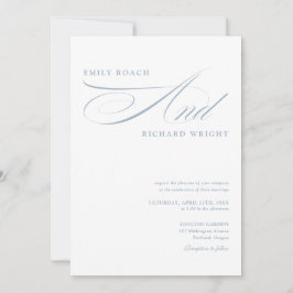Elegant Modern Dammtor Blue Script Bröllop Inbjudningar