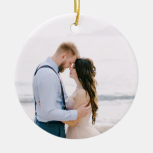 Elegant Modern Den Nya Herr Och Fru Bröllopsfoto Julgransprydnad Keramik