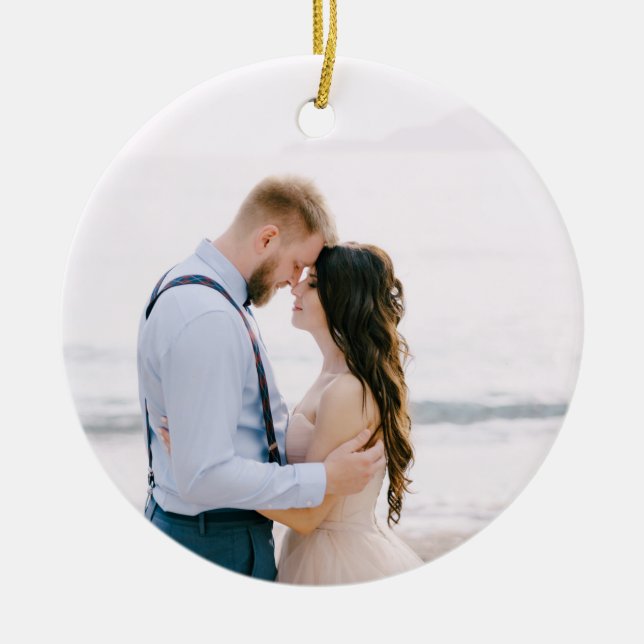 Elegant Modern Den Nya Herr Och Fru Bröllopsfoto Julgransprydnad Keramik (Framsidan)