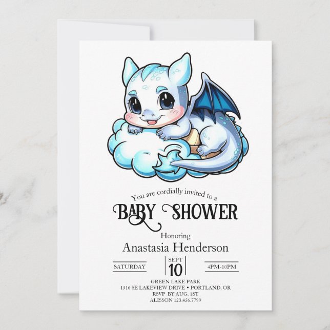 Elegant Modern Digital Dragon Baby Shower Inbjudningar (Framsida)