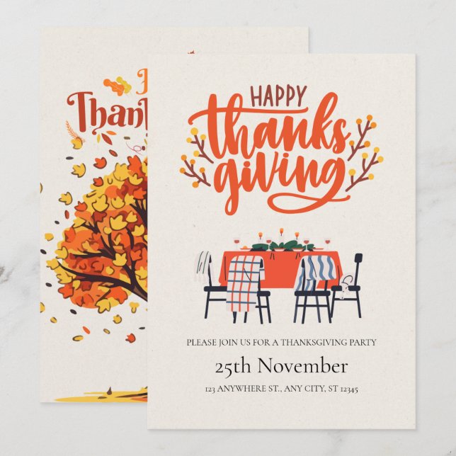 Elegant Modern Dinner Bord Thanksgiving Inbjudningar (Fram/baksida)