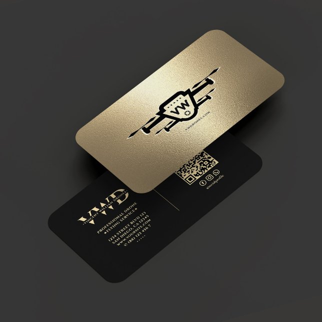 Elegant Modern Drone Operator Guld Monogram Visitkort (Elegant Modern Drone Operator Drone Pilot Black Gold Monogram Business Card
)