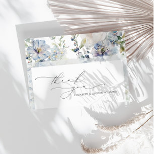 Elegant Modern Dusty Blåa blommor Bröllop Tack Kort