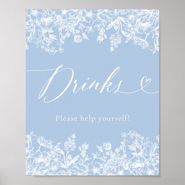 Elegant Modern Dusty Blue Blommigt Food Sign Poster (Framsidan)