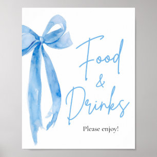 Elegant Modern Dusty Blue Bow Food and Drinks Sign Poster