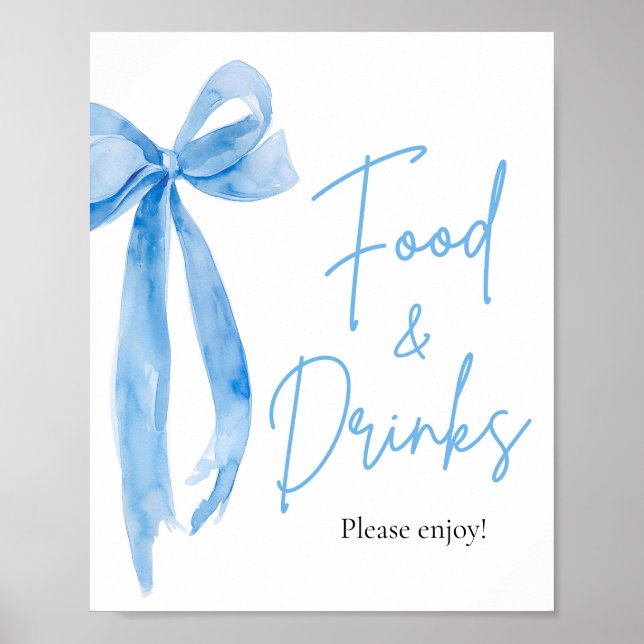 Elegant Modern Dusty Blue Bow Food and Drinks Sign Poster (Framsidan)