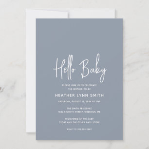 Elegant Modern Dusty Blue Boy Hej Baby Shower Inbjudningar