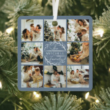 Elegant Modern Dusty Blue Family Photo Collage