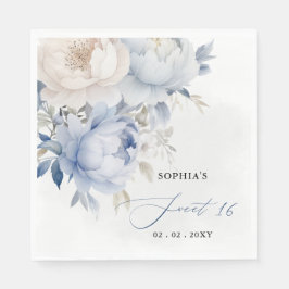 Elegant Modern Dusty Blue Floral Sweet 16 Pappersservett