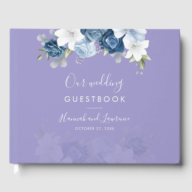 Elegant Modern Dusty Blue Floral Wedding Gästböcker (Framsida)