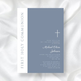 Elegant Modern Dusty Blue Kor First Communion Inbjudningar
