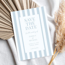 Elegant Modern Dusty Blue Striped Wedding Spara Datumet