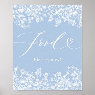 Elegant Modern Dusty Blue Wildfloral Food Sign Poster