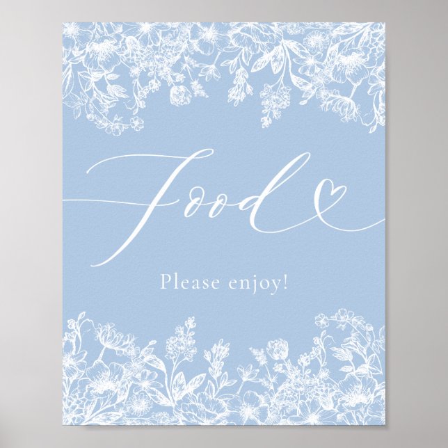 Elegant Modern Dusty Blue Wildfloral Food Sign Poster (Framsidan)