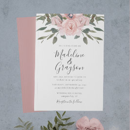 Elegant Modern Dusty Ro Blommigt Bröllop Inbjudningar